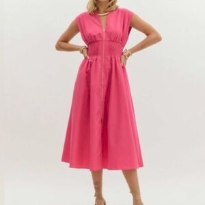 Anthropologie  Tommie Zip FrintElegant Pink Midi Dress Size L NWT 100% Cotton